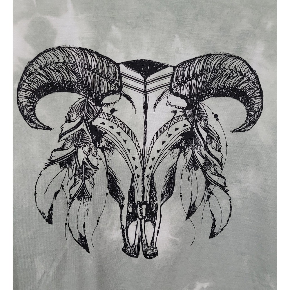 Fifth Sun Ram Skull Graphic Muscle Tank Womens Medium Green Tie Dye Boho Edgy